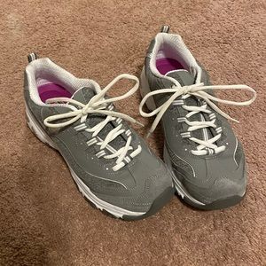 Light Gray Skechers Air-Cooled Memory Foam Tennis Shoes